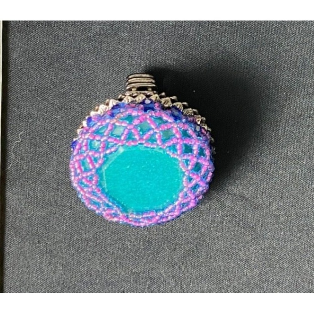 Handmade Beaded cabochon Pendant Turquoise Purple Macrame Wire Wrapped Gemstone